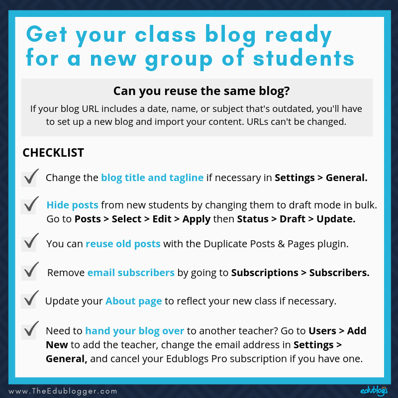 Get your class blog ready for a new group of students The Edublogger