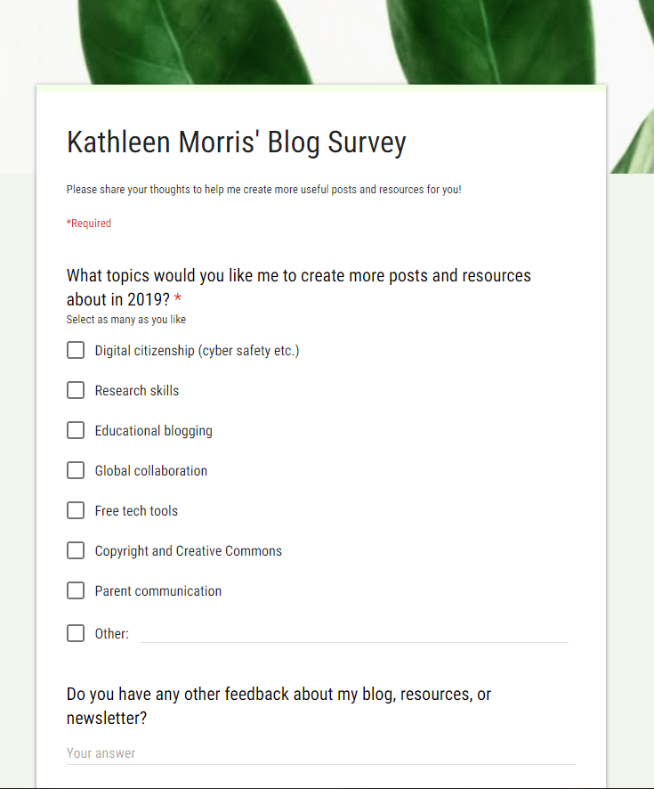 Example of a blog survey from Kathleen Morris