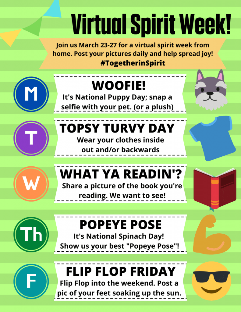 Virtual spirit week example from Jen Caressimo