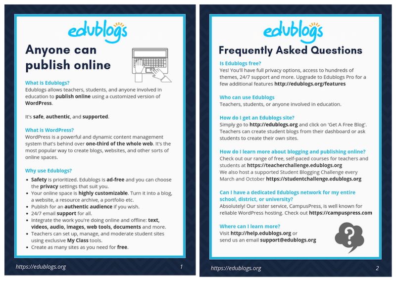 This two page document explains Edublogs in a nutshell and goes through some frequently asked questions